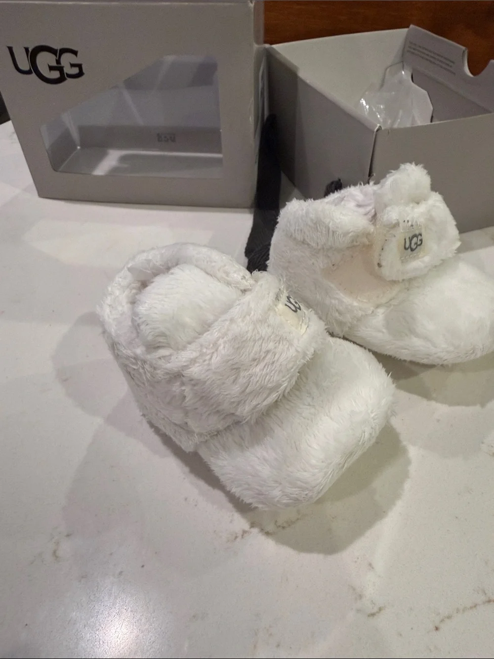 UGG Cream Plush Infant Booties with Hook-and-Loop Strap